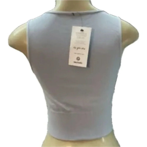 Avocado L/XL Powder Blue Seamless 4 Way Stretch Wicking Ribbed Hem Crop Tank Top - Picture 4 of 6